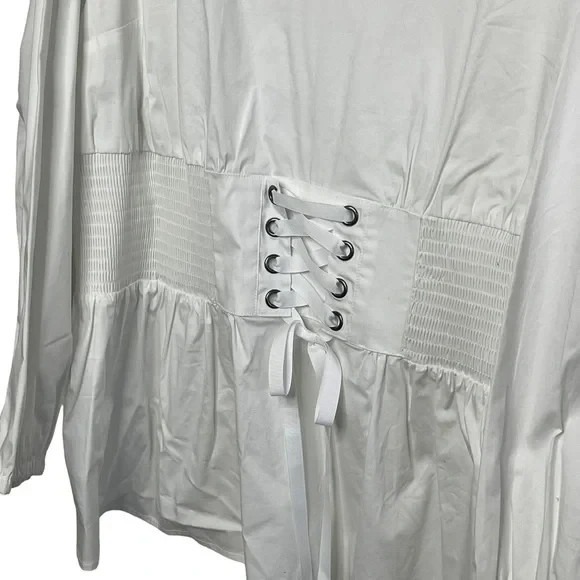 NWT‎ Lane Bryant Size 22 White Cotton Corset Peplum Blouse - Picture 4 of 9
